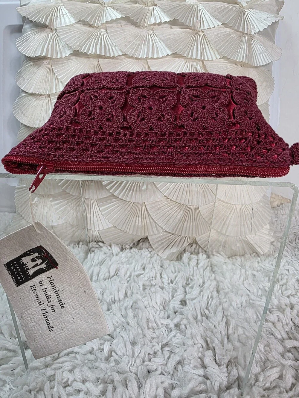 Eternal Thread Crochet Clutch/Makeup Bag in Burgundy/Red